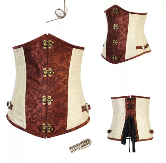 Vintage Steampunk Underbust Corset with Antique Brass Clasps