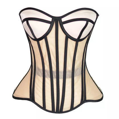 Sheer Mesh Corset with Boning and Breathable Design