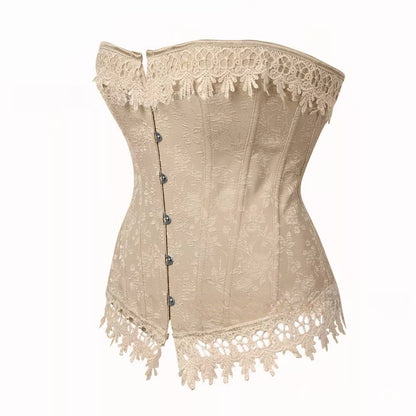 Victorian Corset with Lace Overbust  Corset with Front Busk