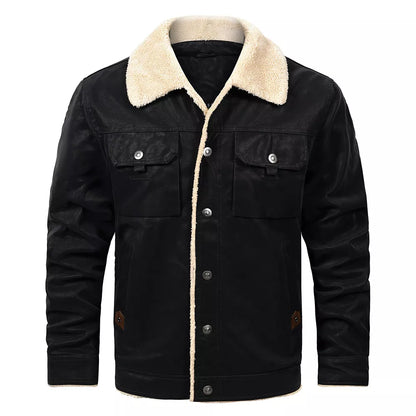 Men's Brushed Leather Jacket with Fleece Lining Casual Jacket