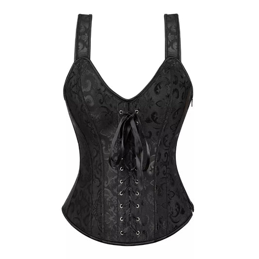 Gothic Corset Overbust Corset with Shoulder Straps and Ribbon Lacing