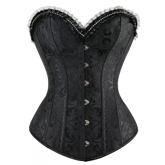 Lace Up Corset Overbust Corset with Lace Trim and Steel Boning