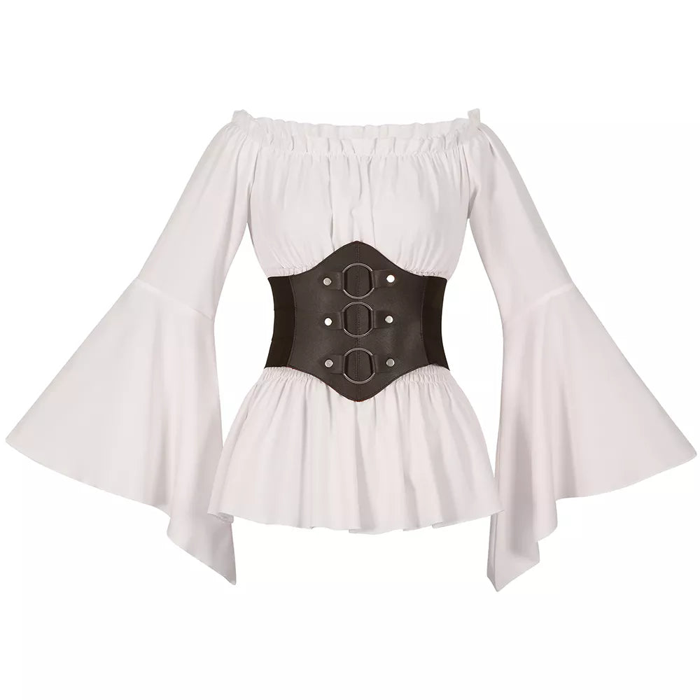 Women's Medieval Long Sleeve Shirt Renaissance Corset Top Halloween Cosplay Outfit