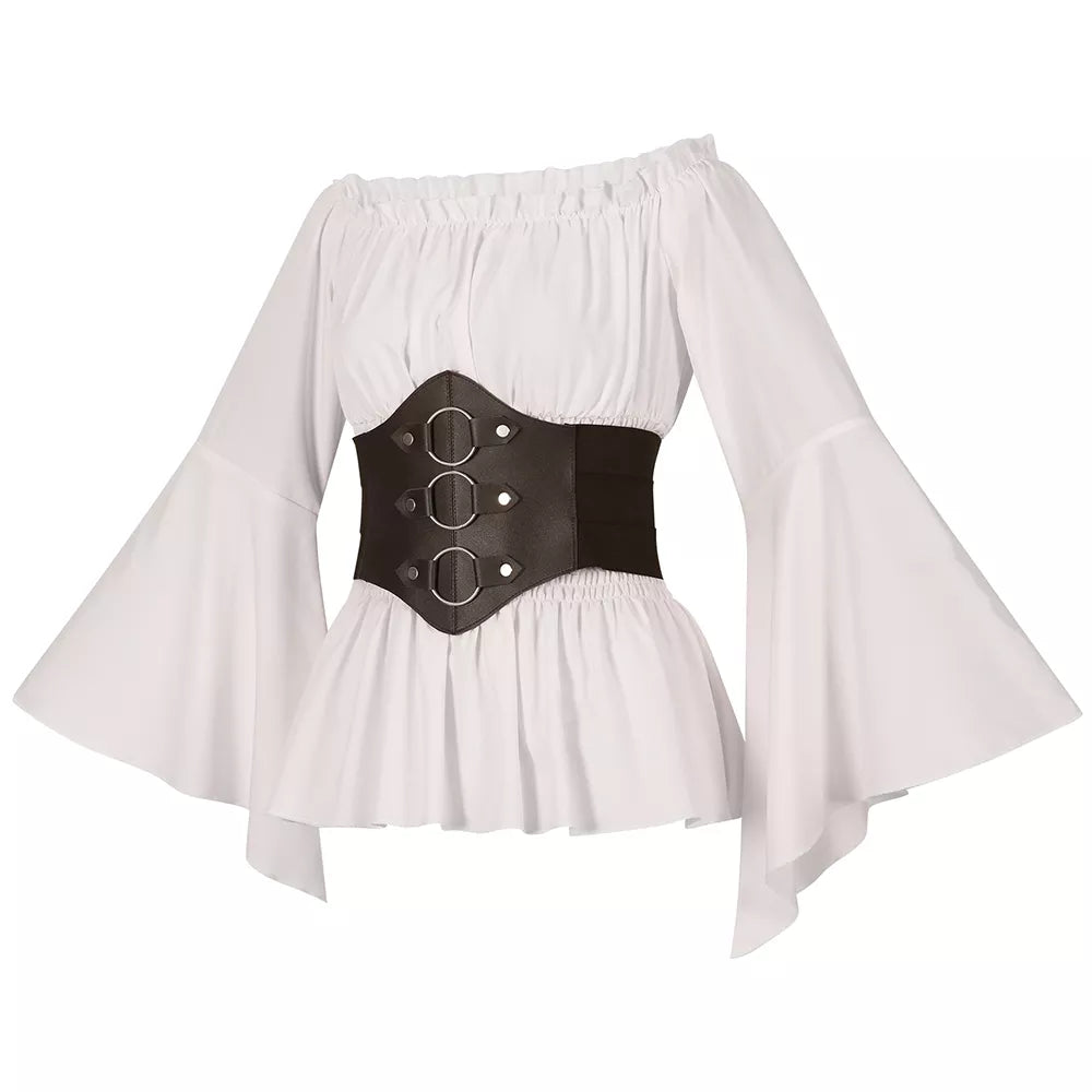 Women's Medieval Long Sleeve Shirt Renaissance Corset Top Halloween Cosplay Outfit