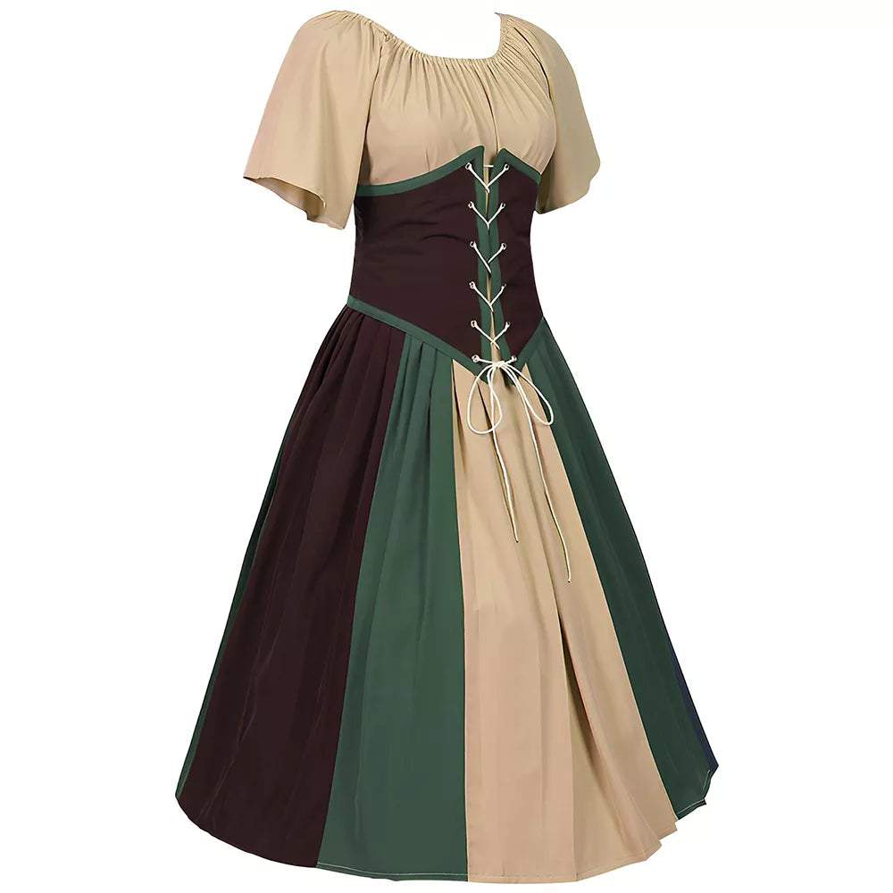 Women's Plus Size Medieval Color-Block Victorian Off-Shoulder Dress