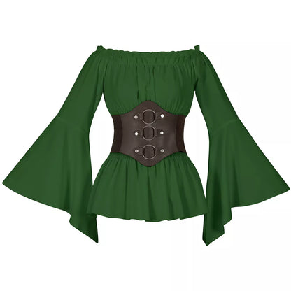 Women's Medieval Long Sleeve Shirt Renaissance Corset Top Halloween Cosplay Outfit