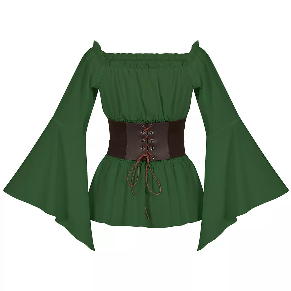 Women's Medieval Long Sleeve Shirt Renaissance Corset Top Halloween Cosplay Outfit