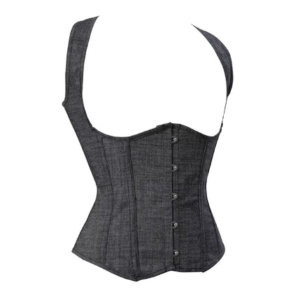 Classic Gray Underbust Corset with Shoulder Straps and Steel Boning