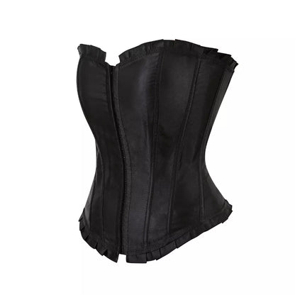 Satin Overbust Corset with Pleated Trim and Lace-Up Back