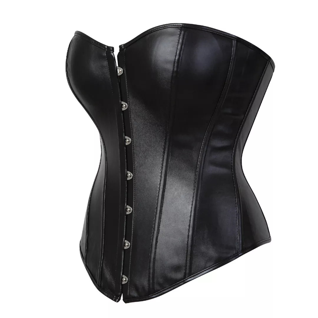 Leather Overbust Corset with Steel Boning and Lace-Up Back