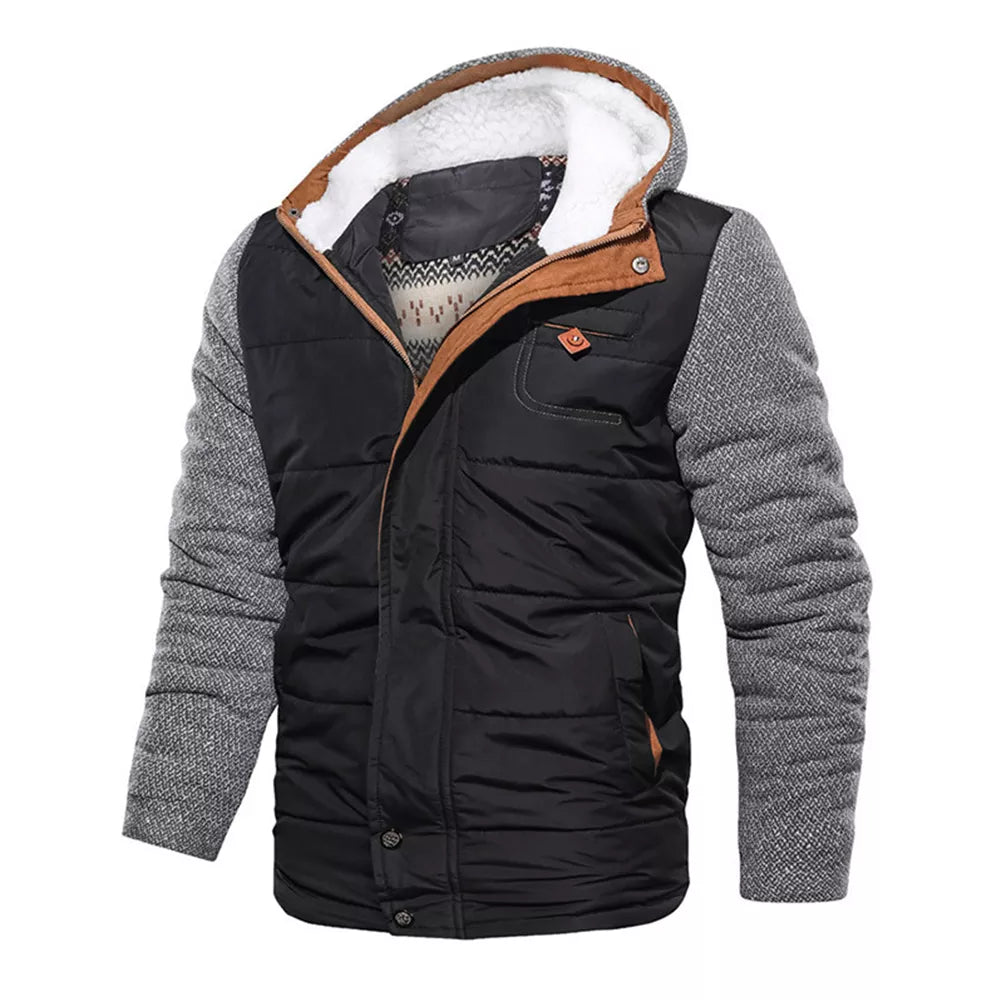 Men's Insulated Hooded Jacket with Fleece Lining for Winter Warmth