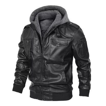 Men’s Casual Stand Collar PU Faux Leather Motorcycle Bomber Jacket