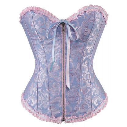 Lace Corset with Zipper Closure and Ruffle Trim