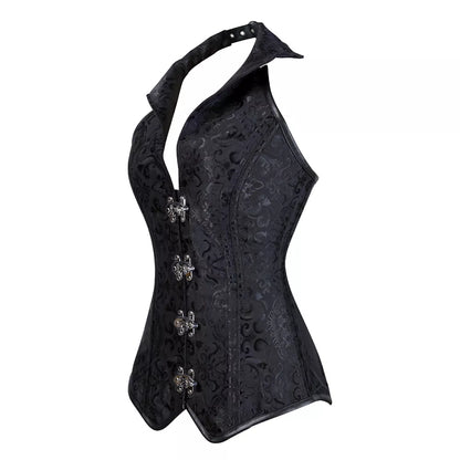 Gothic Corset Overbust Corset with Silver Clasp