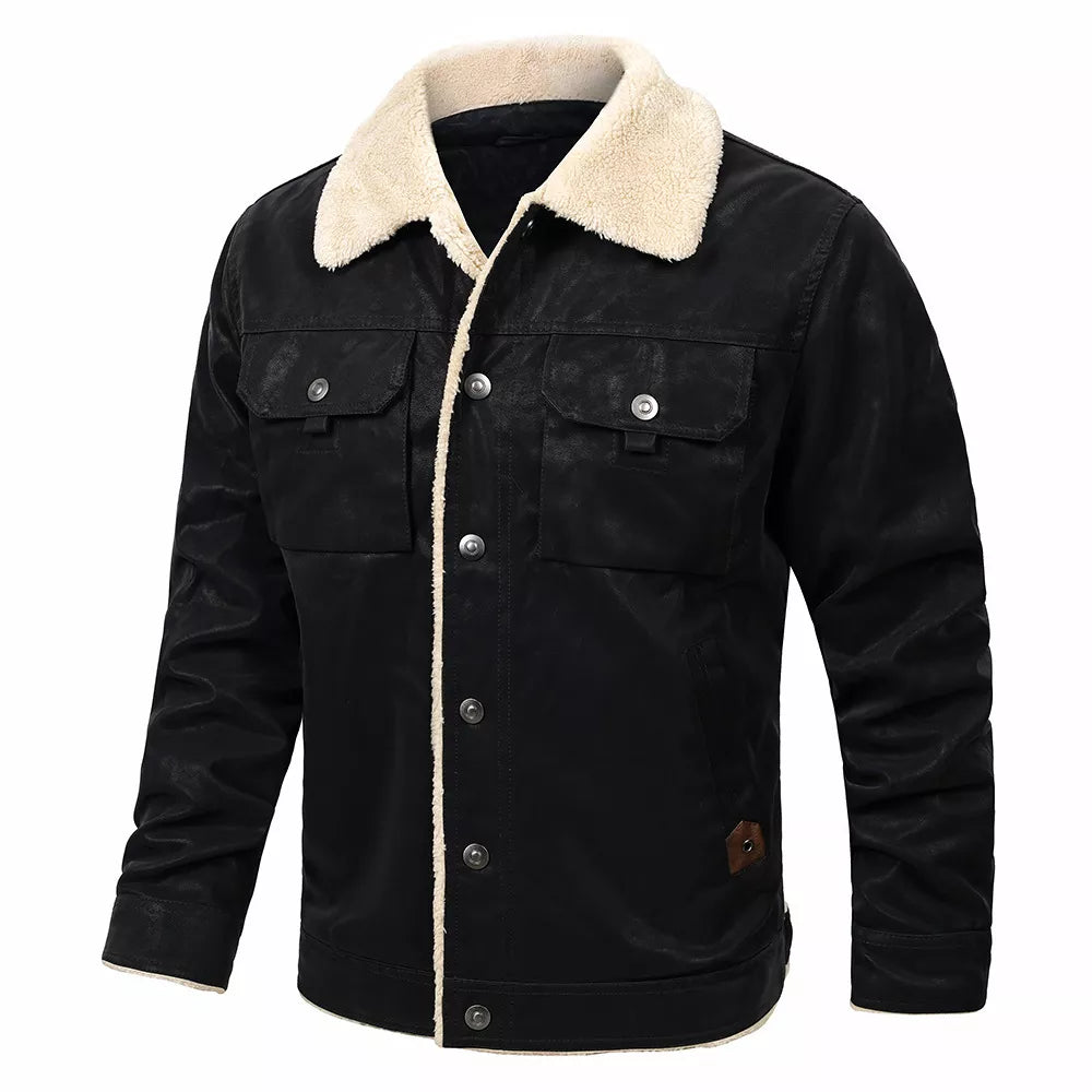 Men's Brushed Leather Jacket with Fleece Lining Casual Jacket