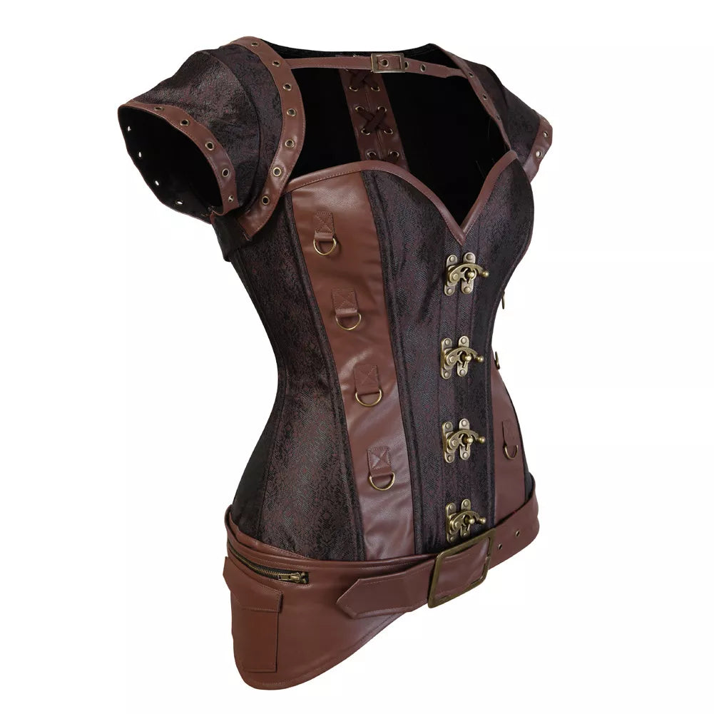 Gothic Corset Top Overbust Corset with Brass Clasps and Buckle Belt