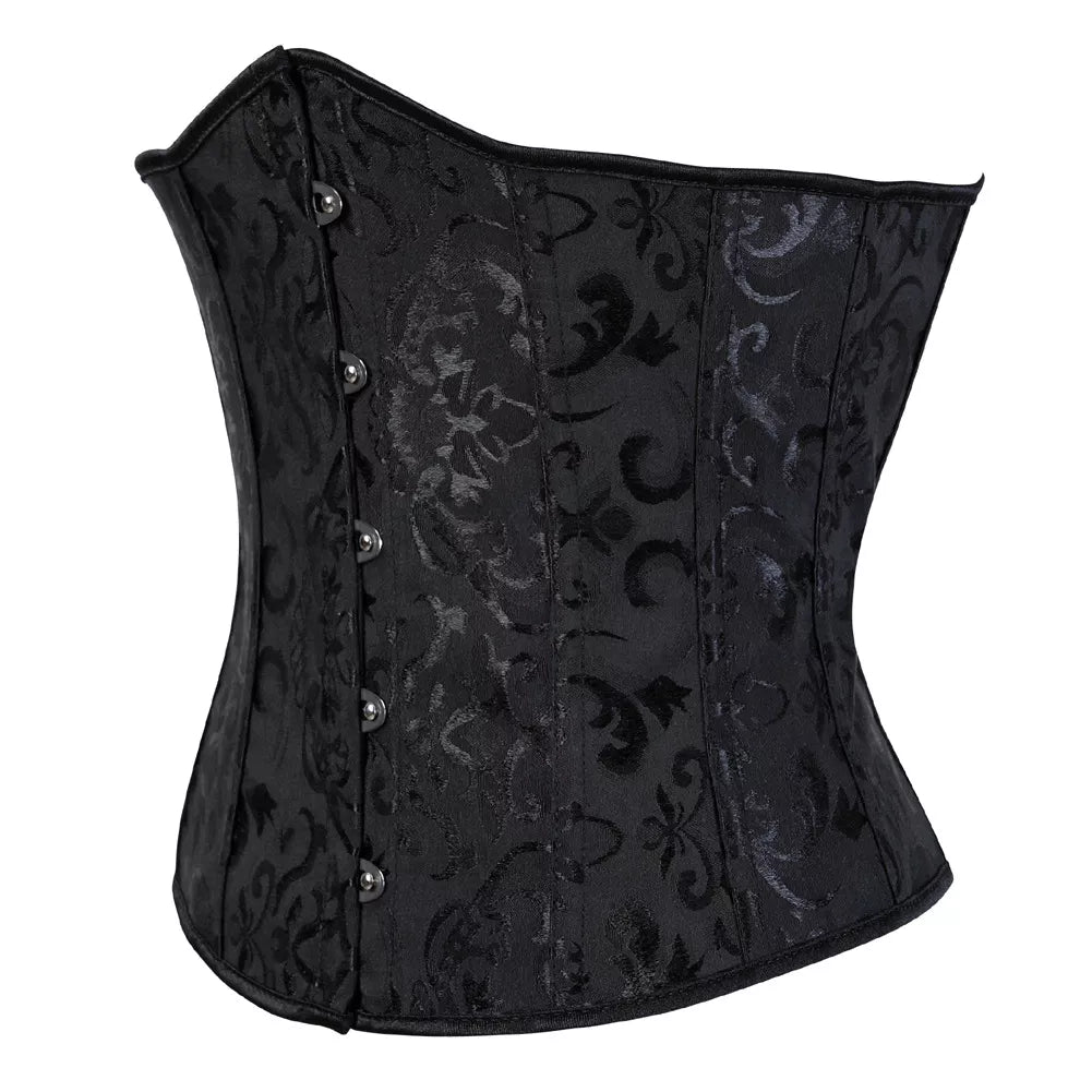 Classic Brocade Underbust Corset with Adjustable Lace-Up Back and Secure Front Busk