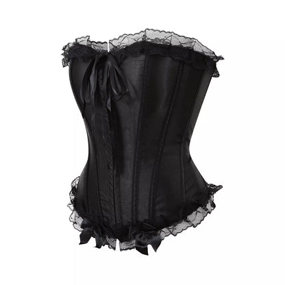 Black Lace Corset Top with Steel Boning and Ribbon Accents