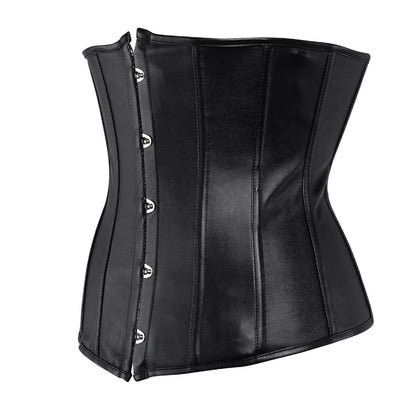 Steampunk Corset Black Leather Corset with Steel Boning and Lace-Up Back