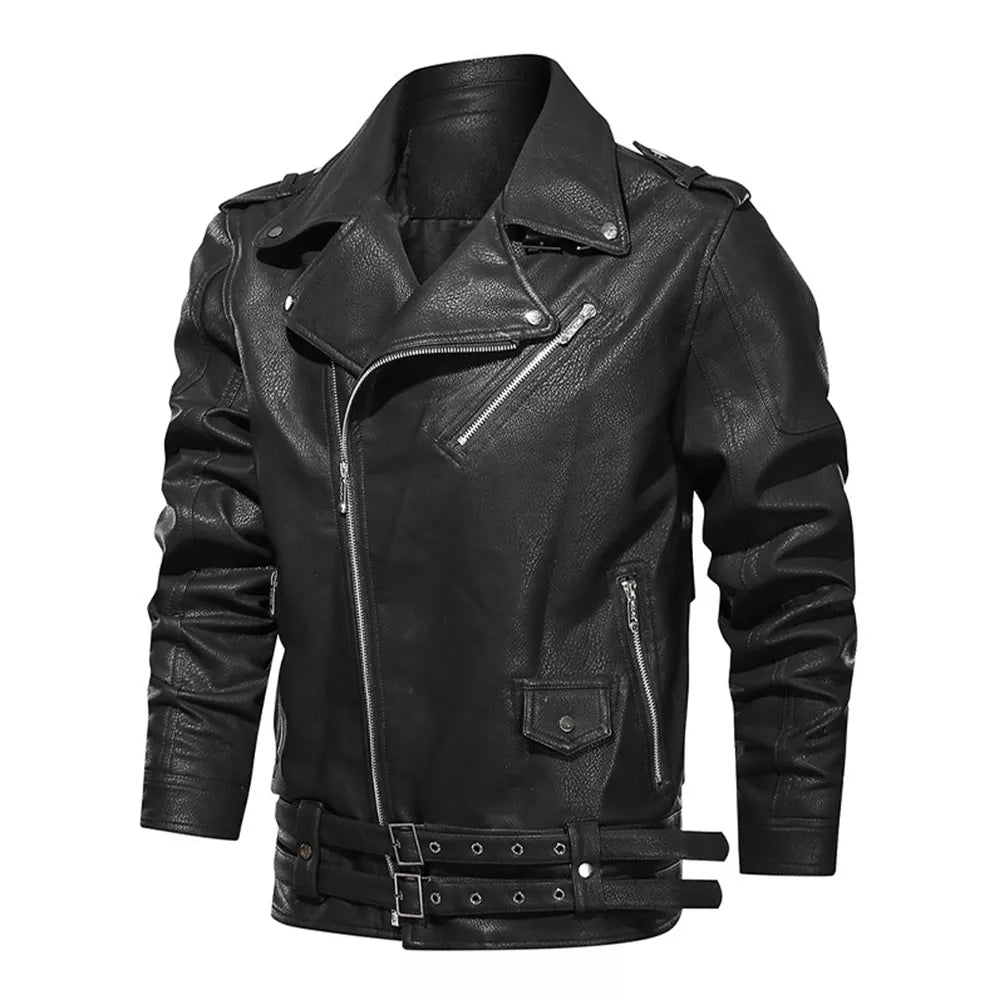 Men's Motorcycle PU Leather Jacket with Multiple Zippers