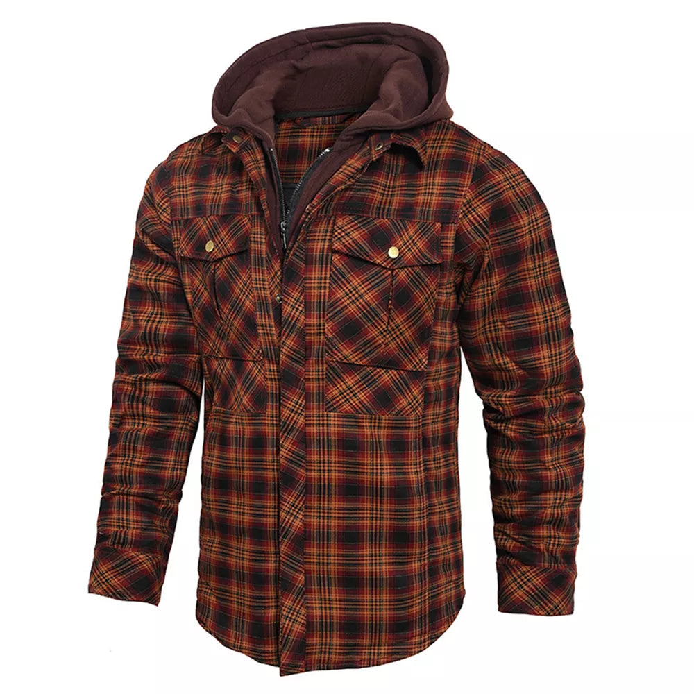 Men's Scottish Plaid Long Sleeve Thickened Pure Cotton Shirt Jacket