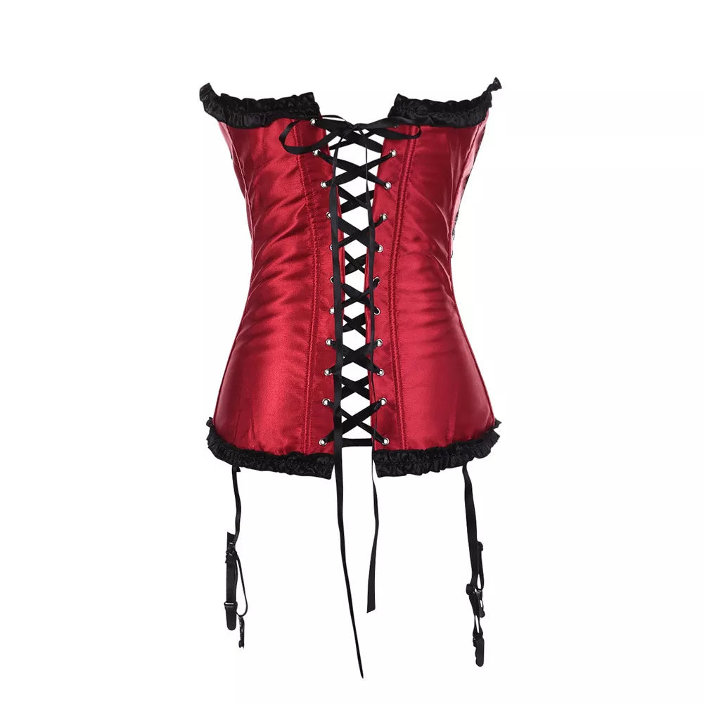 Victorian Overbust Corset with Garters and Ruffle Trim