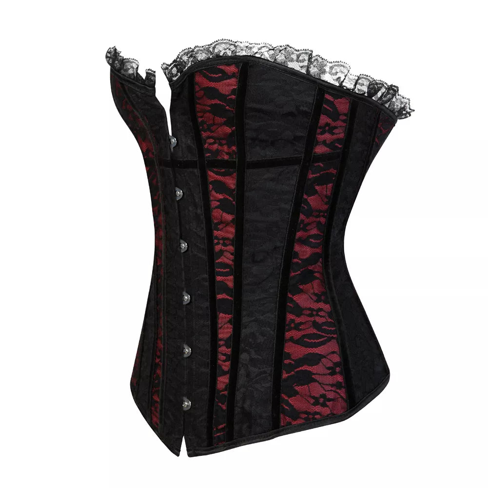 Black Lace Corset Tops Lace Overbust Corset with Frilled Trim