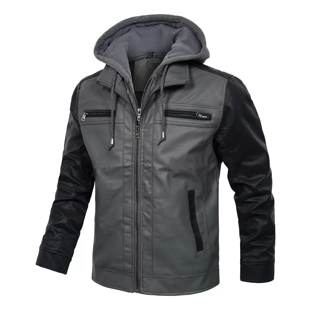 Men’s Detachable Hooded Leather Jacket