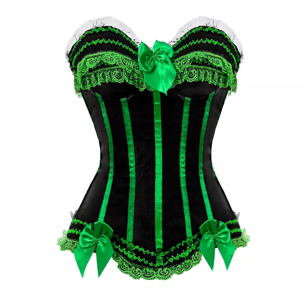 Lace Up Corset Satin Corset with Lace Trim and Bow Accents