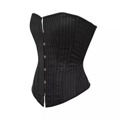 Black Pinstripe Overbust Corset with Steel Boning and Lace-Up Back