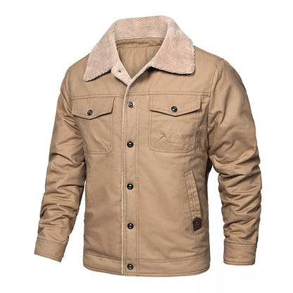 Men's Thick Fleece-Lined Cotton Jacket for Warmth