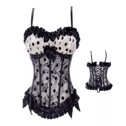 Overbust Corset with Black Lace and Ribbon Accents