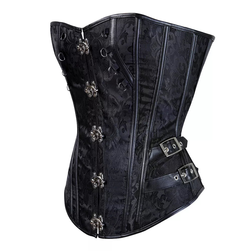 Gothic Corset Top with Leather Straps and Silver Clasps