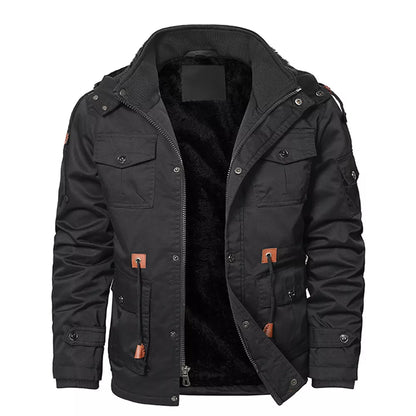 Men's Hooded Utility Cotton Jacket with Ample Storage