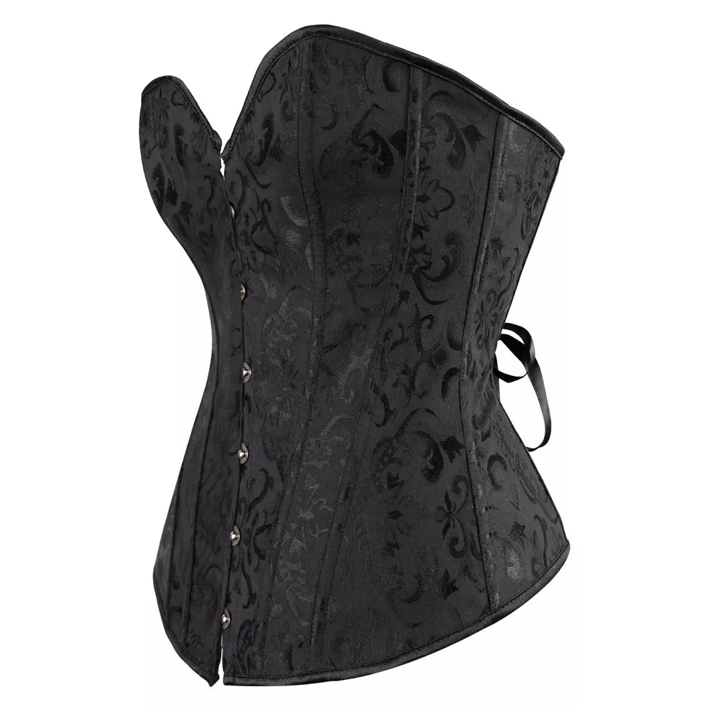 Timeless Lace-Trimmed Jacquard Overbust Corset with Ribbon Ties