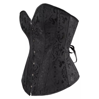 Timeless Lace-Trimmed Jacquard Overbust Corset with Ribbon Ties