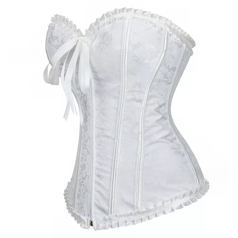 Lace Up Corset Overbust Corset with Satin Ribbon Accents