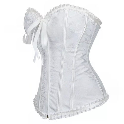 Lace Up Corset Overbust Corset with Satin Ribbon Accents