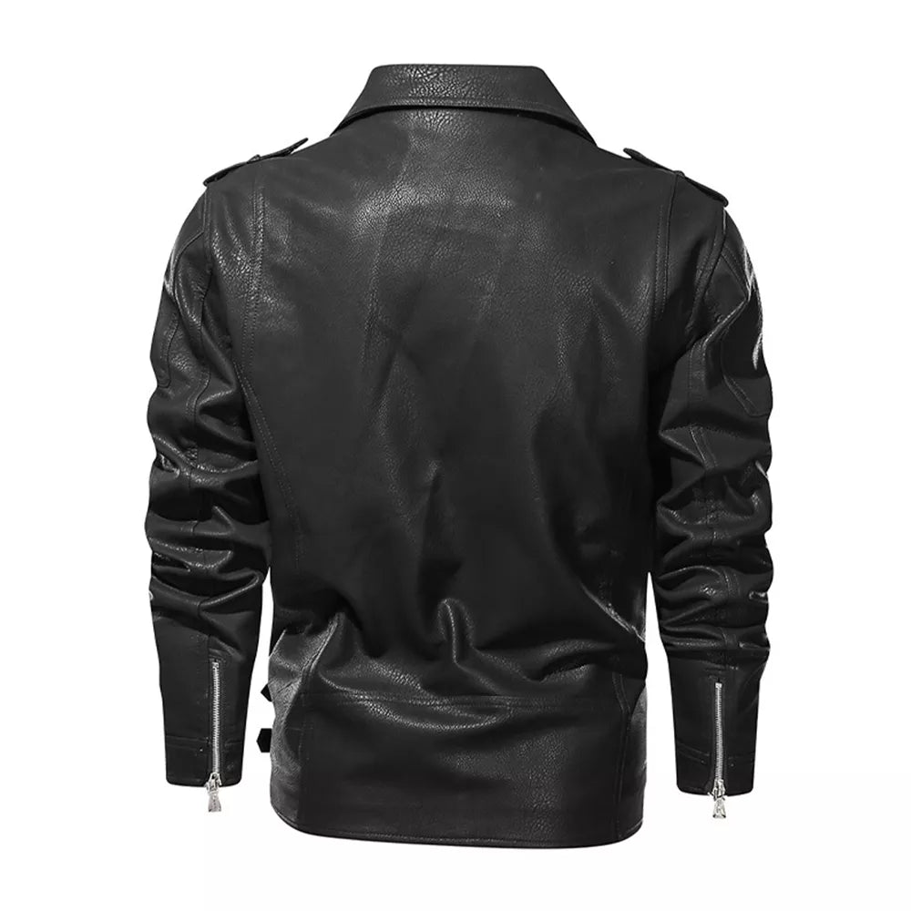 Men's Motorcycle PU Leather Jacket with Multiple Zippers