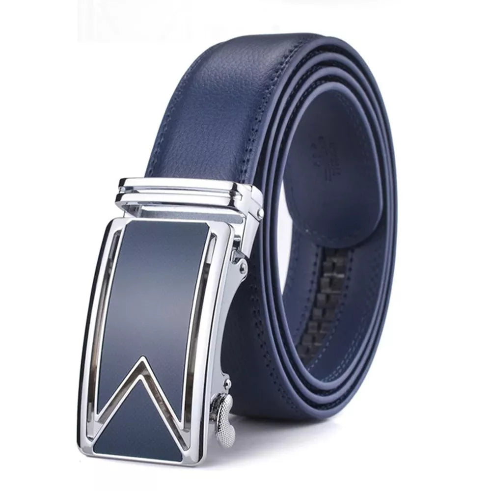 Men's Premium Leather Belt with 'M' Engraved Auto-Lock Buckle