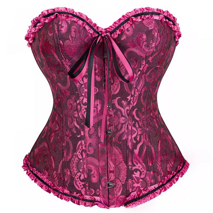 Victorian Overbust Corset Top with Adjustable Lace-Up Back and Front Busk Fastening