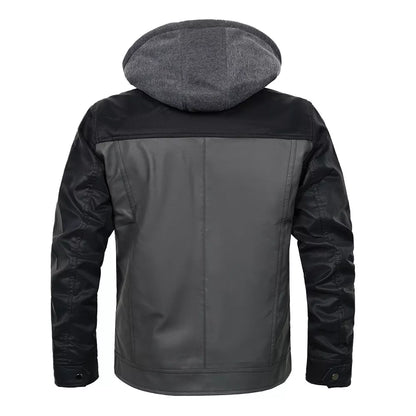 Men’s Detachable Hooded Leather Jacket