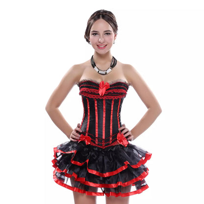 Lace Up Corset Satin Corset with Lace Trim and Bow Accents