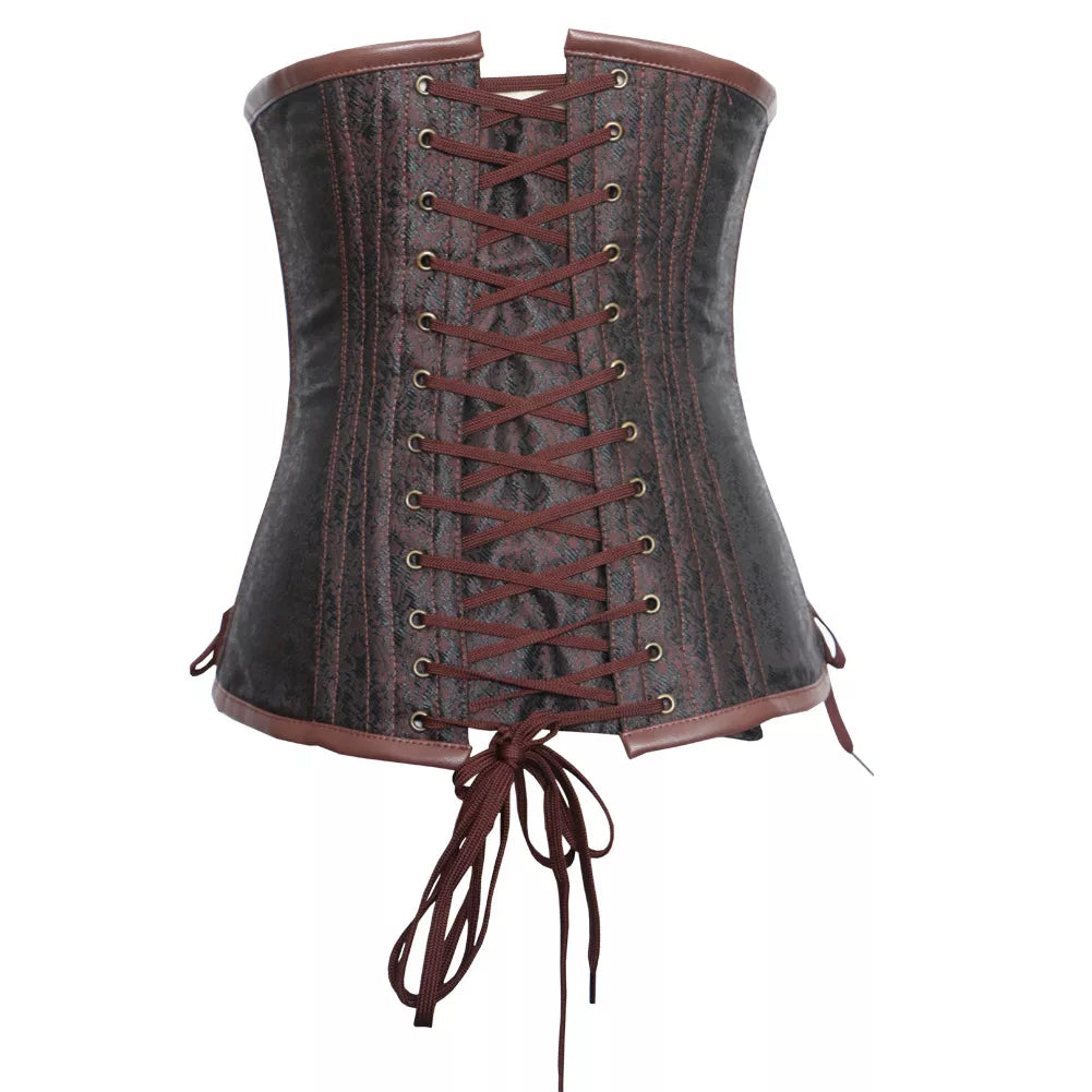 Gothic Overbust Corset with Leather Trim and Brass Chains