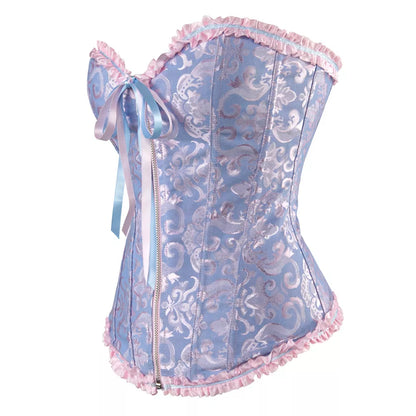 Lace Corset with Zipper Closure and Ruffle Trim