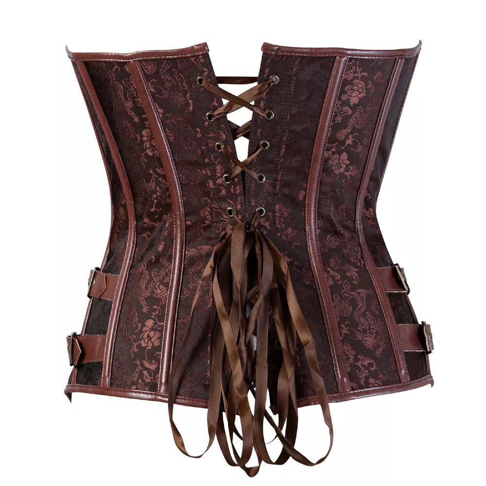 Gothic Corset Top with Leather Straps and Silver Clasps