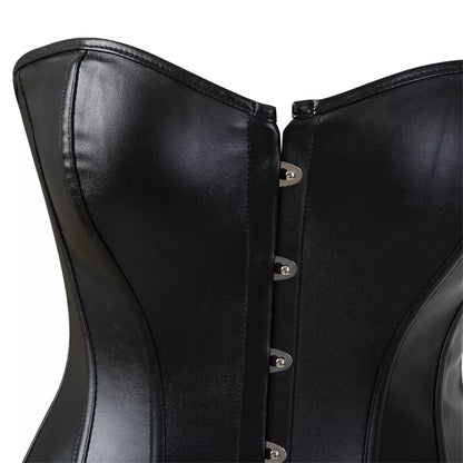 Leather Overbust Corset with Steel Boning and Lace-Up Back