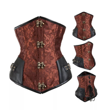 Steampunk Underbust Corset Gothic Corset with Antique Brass Clasp