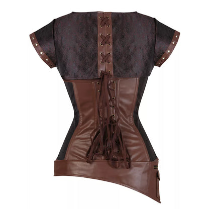 Gothic Corset Top Overbust Corset with Brass Clasps and Buckle Belt