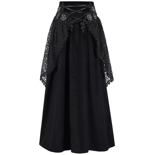 Women's Gothic Velvet Lace Floral Mesh Skirt